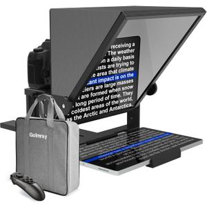 16-inch HD Wide-Angle teleprompter, manually Adjustable in Height and Compatible with Multiple Devices, with Remote Control and Free teleprompter app(16 inch)