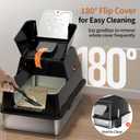 Stainless Steel Cat Litter Box with Lid, 180 Flip-Top XL Extra Large Enclosed Litter Box, Covered Metal High Sided Litter Pan with Steps & Scoop, Easy Cleaning, Odor Control,Non-Sticky-Black