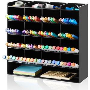 Acrylic Pen Organizer Storage for 250 Markers Vertical Marker Organizer Acrylic Pen Display Holder for Office Desk Desktop Stationery Pencil Storage, Black, 13 x 4 x 12.4 Inch