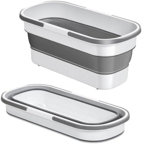 Yesland 1 Pack Collapsible Plastic Bucket with Wheels, 12L (3.17 Gallon) Foldable Rectangular Mop Bucket, Portable Water Pail with Handle for House Cleaning, Car Washing, Fishing, Camping, Gray