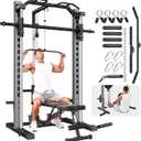 OPPSDECOR All-in-One Adjustable Smith Machine with LAT-Pull Down System Multi-Function Power Cage for Home Gym Cable Crossover Squat Rack of Workout Machine Training Equipment with Attachments (Grey)