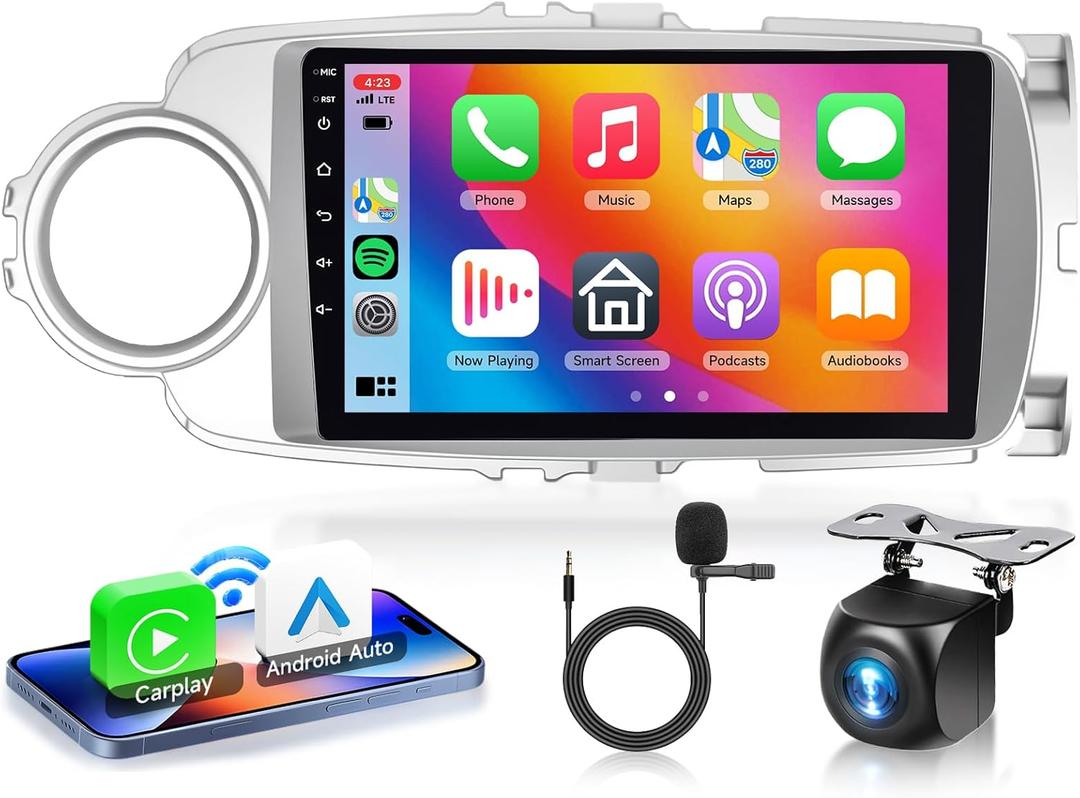 2G+64G Android 13 Car Stereo for Toyota Yaris 2012-2017 with Wireless Carplay Android Auto, 9 Inch Touch Screen Radio Support GPS/WiFi/Bluetooth/FM/SWC/Backup Camera