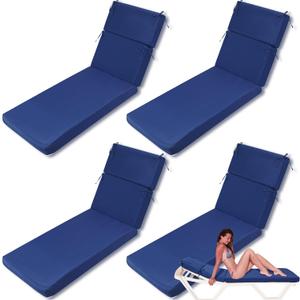 4 Pcs Indoor Outdoor Chaise Lounge Cushions Sponge Bench Outdoor Furniture Chaise Cushions Patio Chair Furniture Replacement (Dark Blue)