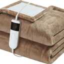 Electric Heated Blanket Full Size 72''x84'' Soft Flannel & Sherpa Electric Blanket with 10 Heating Levels, Automatically Shut Down After 8h with Overheat Protection Machine Washable (Camel)