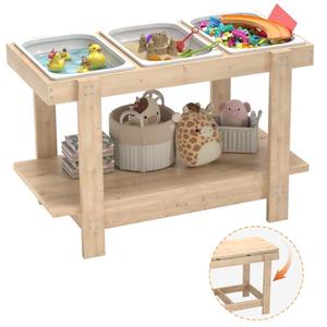 Sensory Table, Sensory Table for Toddlers 1-3,Kids Activity Desk with 3 Foldable Storage Bins,Play Sand and Water Desks for Indoor Use,Wooden Kids Play Sand Desk for Drawing,Studying,Dining