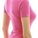 AmélieBoutik Women Collared V Neck Short Sleeve Polo Shirt (Pink, S)