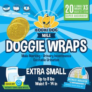 Bodhi Dog Disposable Male Dog Diapers - Super Absorbent, Leak-Proof Pee Wraps - Adjustable Fit, Comfortable Design, Advanced Moisture Control, and Wetness Indicator - Extra Small (20 Count)
