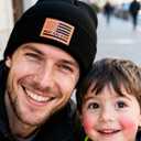 Beanie Hat for Dad, Leather Patch Knit Cuffed Winter Hat for Men