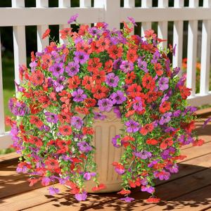 INQCMY 2Pcs Artificial Fake Hanging Flowers for Outdoors UV Resistant Artificial Plants for Spring Summer Decor Look Real Faux Flowers for Outside Home Planter Porch Patio Decor