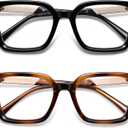 AMOMOMA Retro Square Reading Glasses for Women Blue Light Blocking Stylish Readers Spring Hinge AM6195 (C1.black+c2.tortoise)