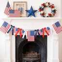 SmoothNovelty 4th of July Bow Garland 6ft 250th Anniversary Banner American Flag Patriotic Garland with Bow USA Flag Banner for 250th Independence Memorial Day Mantel Party Decor
