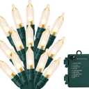 Christmas Light, 33ft 100 LED Battery Operated String Lights with Auto Timer & 8 Modes, Green Wire Outdoor Waterproof String Lights for Outdoor and Indoor Christmas Decor  Warm White