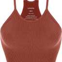 ODODOS Women's Crop Seamless Rib-Knit Camisole Strappy Racerback Crop Tank Tops, Barn Red, X-Large/XX-Large (Pink)