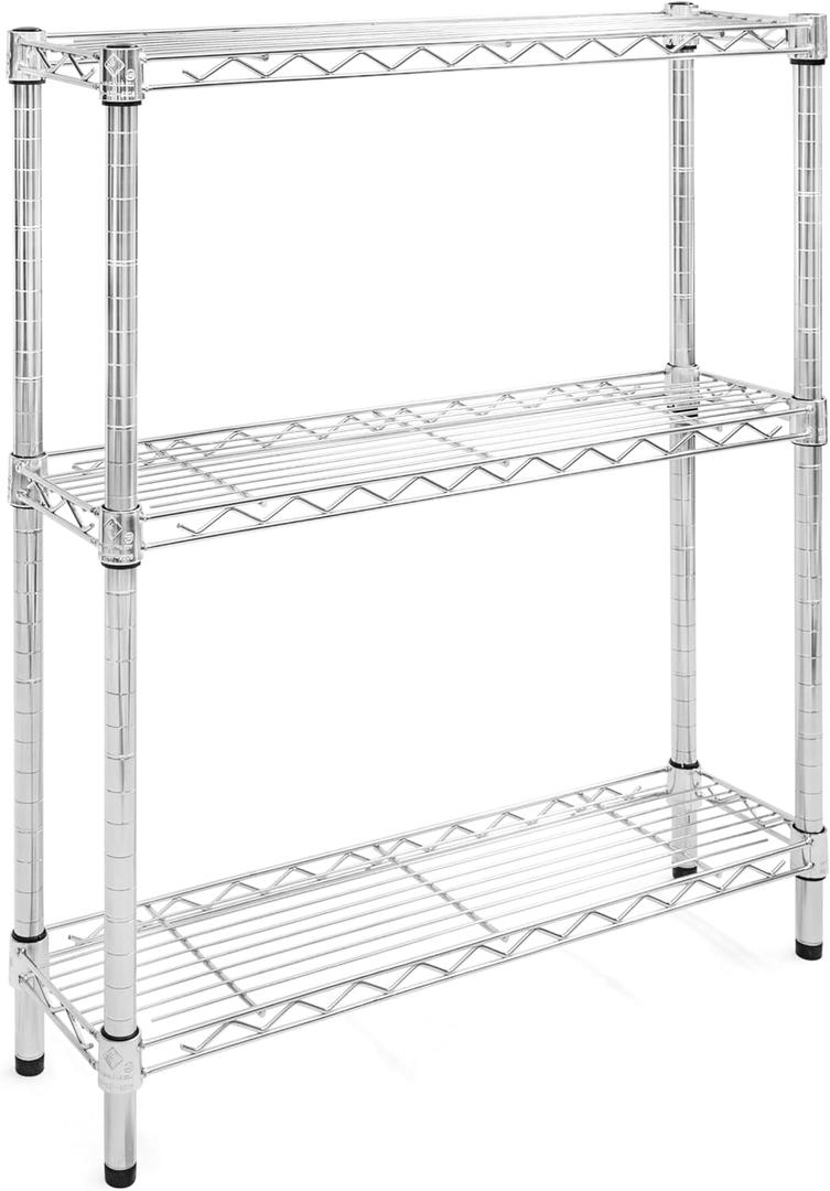 Shelving Inc. 8" d x 30" w Chrome Wire Shelving with 3 Tier Shelves, Weight Capacity 800lbs Per Shelf (8" d x 30" w x 34" h)