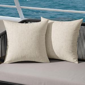 MIULEE Pack of 2 Outdoor Throw Pillow Covers Waterproof Decorative Soft Pillowcases Linen Farmhouse Square Cushion Shams for Patio Balcony Couch Garden 16x16 InchBlue