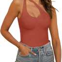 REORIA Butsmooth Women's Trendy Sexy Plunge One Shoulder Sleeveless V Backless Going Out Tank Bodysuits Tops, S