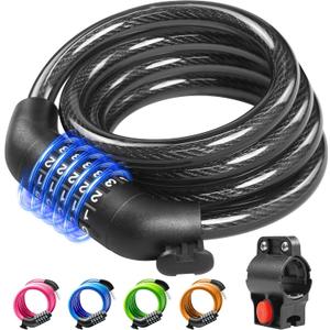 KEYSTP Bike Lock Cable with Combination,High Security 5-Digit Resettable Combination Bicycle Lock Anti-Theft, with Mounting Bracket for Bikes and Scooters, Black, 12-mm