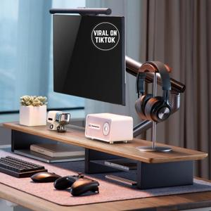 Walnut Monitor Stand for Desk (44 Inch) Large Monitor Stands for 2 Monitors, Desk Shelf for Top of Desk Walnut Monitor Shelf