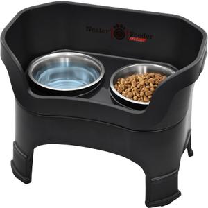Neater Feeder Deluxe Mess-Proof Elevated Dog Bowls for Large Dogs (40+ lbs), 2 Height Adjustable (14.5 & 17.5) No-Spill Raised Dog Bowl Stand, Stainless Steel Food Bowl Set, Made in USA, Black