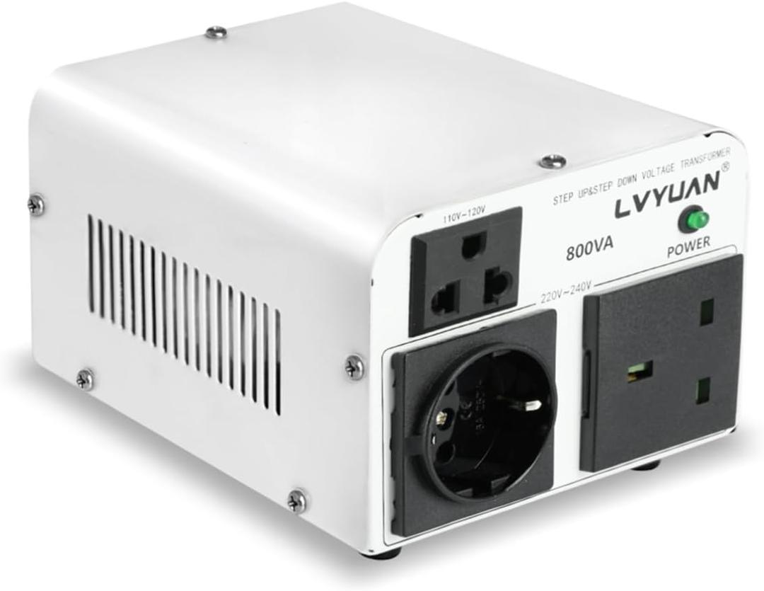 LVYUAN 800W Voltage Transformer Step Up 110V to 220V, Step Down 220V to 110V Voltage Converter with US, UK & European Power Cords (800W-3 Plugs)