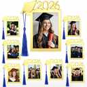 Novabright 8 Set Mini Graduation Picture Frame Acrylic Class of 2026 Wallet Size Gold Photo Frame Ornament with Blue Tassel Grad Cap 4 x 3 for DIY Graduation Keepsake Display Congrats Gift Party Decor