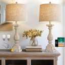 BOBOMOMO 27" Farmhouse 3-Way Dimmable Touch Control Table Lamp Set of 1 with USB A &USB C Charging Ports for Bedroom Living Room Vintage Rustic Traditional Nightstand Bedside Lamps (1 Bulb Included)