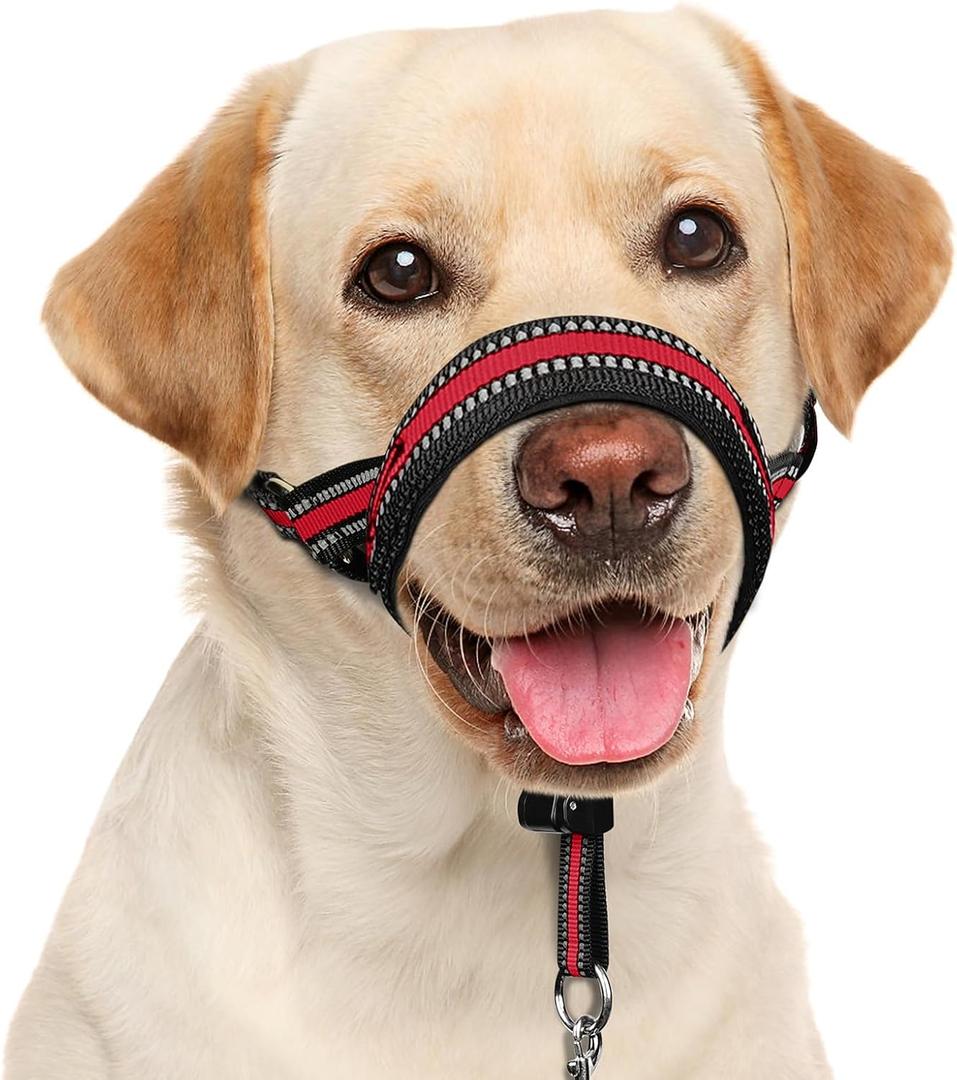 BARKLESS Soft Dog Head Collar, Patented Padded No Pull Head Halter, Training Nose Leash with Safety Link for Medium Dogs, Adjustable Muzzle Leash, Easy Control for Walking (M, Red)