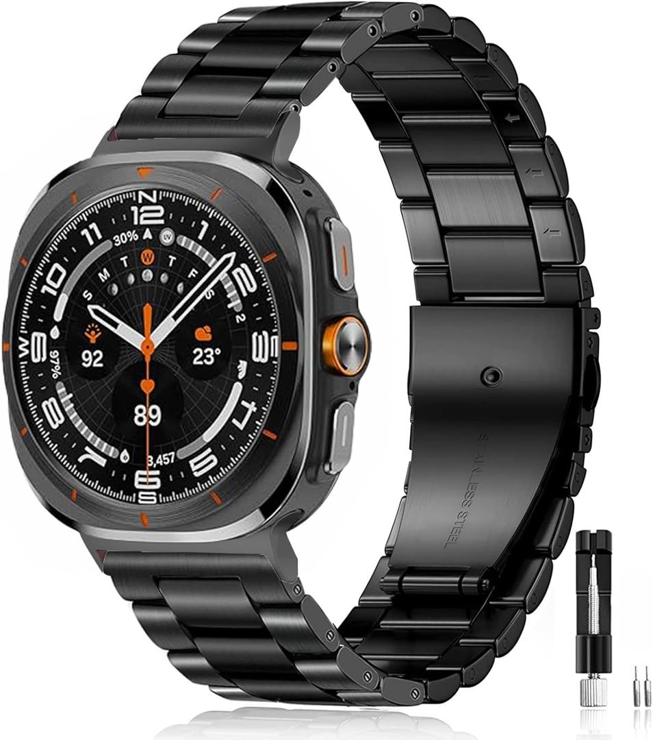 Olytop for Galaxy Watch 7 Ultra 47mm Watch Bands (2024), No Gap Business Metal Stainless Steel Wristband Replacement Strap Men Women for Samsung Galaxy Watch 7 Ultra 47mm, Black