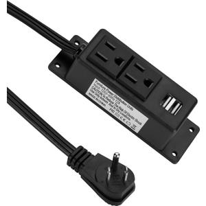 Power Strip with USB, BTU Desktop Power Outlet with 2 AC Outlets, 2 USB Ports, 6.56ft Extension Cord, Mountable Under Desk, Workbench, Nightstand, Dresser, Table, Black