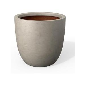 Kante 18 Inch Round Concrete Planter, Large Outdoor Indoor Plant Pot with Drainage, Weathered Concrete Finish with Painted Interior, for Flowers, Trees, Shrubs