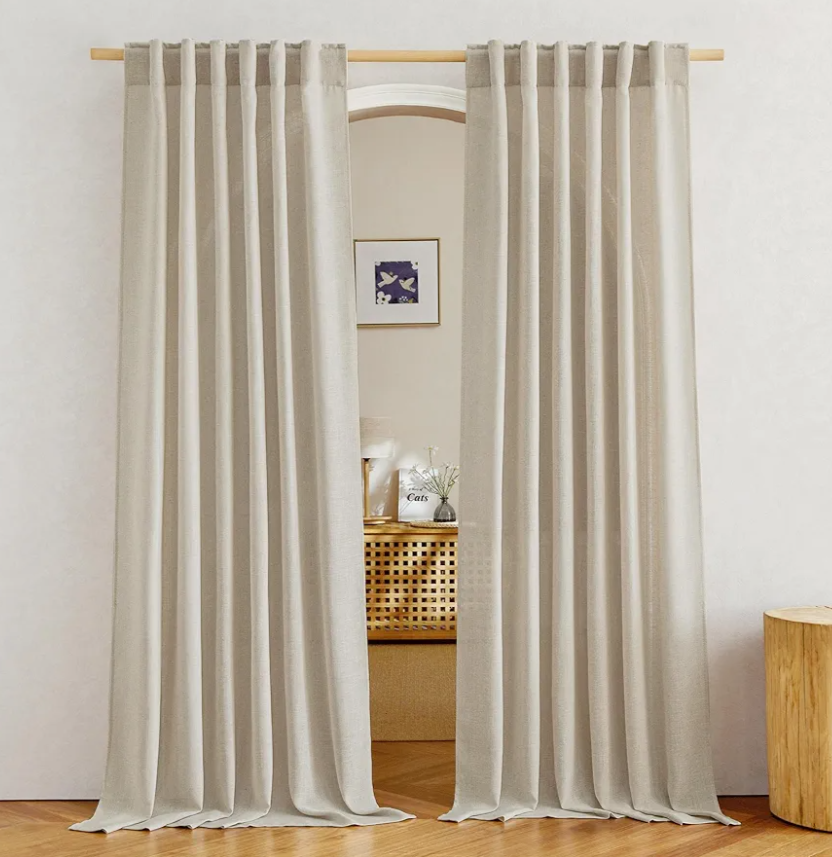 DUALIFE Cream Beige Blackout Curtains 102 Inch Length 2 Panels Set for Living Room Bedroom Rod&Back Tab Thermal Insulated 100% Black Out Linen Drapes Room Darkening Window Curtains 39x100, Beige