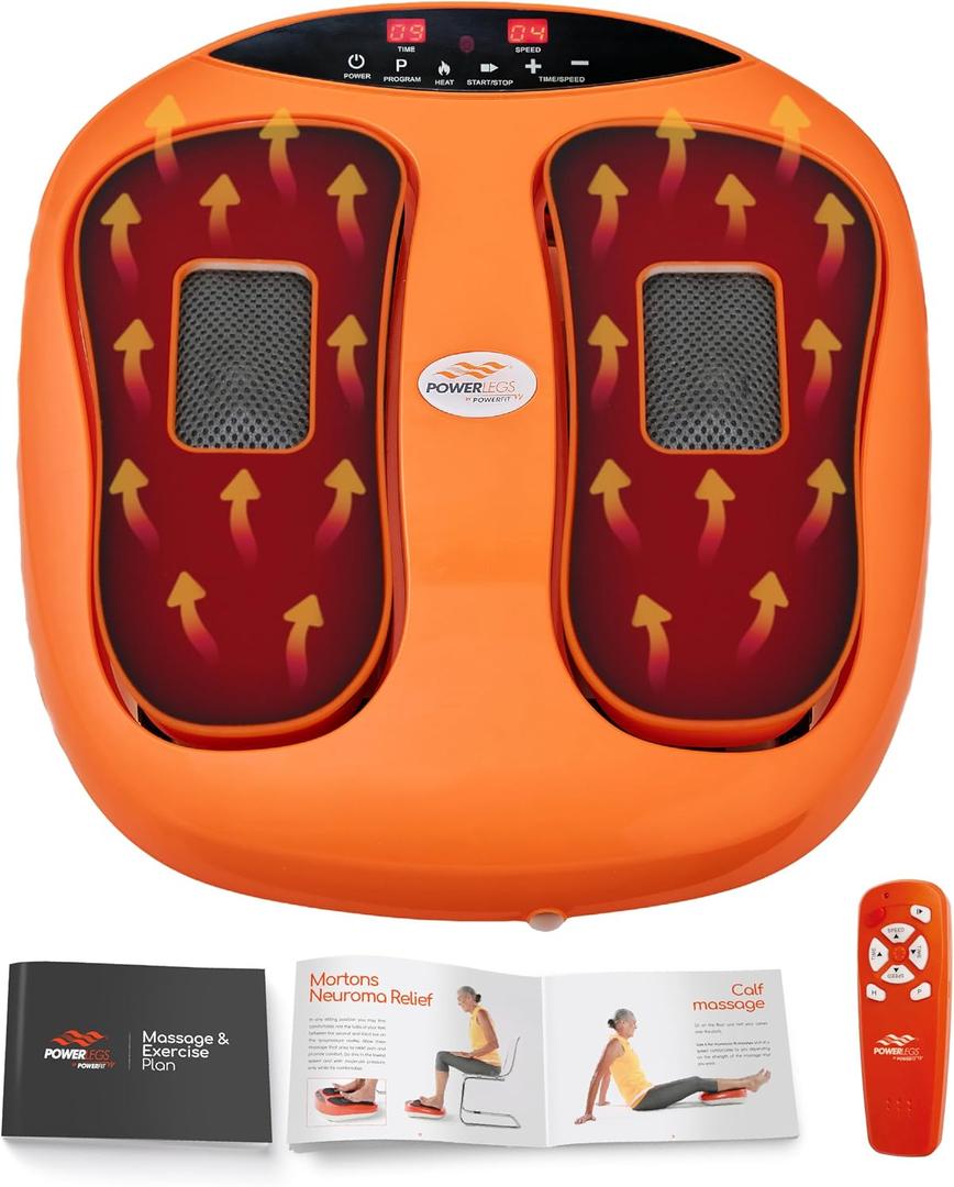 Powerfit Power Legs Electric Foot Massager Machine with Heat - Heated Foot Massager for Neuropathy Pain Circulation - Feet Massager for Pain Relief with Remote Control