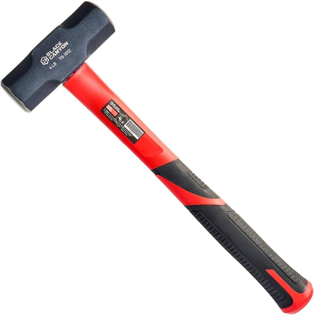 BLACK CANYON 4lb Sledge Hammer With 16 inch Fiberglass Handle, Heavy Duty Small Hammer & Mallet Hammer for Construction, Metalworking and Demolition