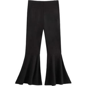 WDIRARA Girl's Flare Pants High Waisted Elastic Waist Bell Bottom Casual Pants Black, 9Y
