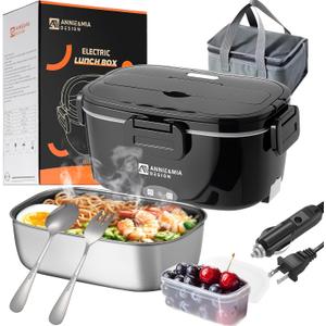 Annie & Mia Design 50-Ounce Electric Lunch Box for Adults, Portable Food Warmer for men Heated Lunch Box for Adults, Home/Car/Office/Truck Use, Lonchera Elctrica Porttil (1.5L Single Container, Black)