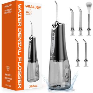 Water Dental Flosser Pick for Teeth - 300ML Portable Cordless Oral Irrigator, Rechargeable Irrigation Cleaner Professional Electric Flossing Machine for Teeth Cleaning Power Flosser Travel (Black)