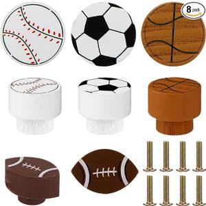 Menkxi 8 Pcs Sports Ball Dresser Knobs for Kids Baseball Basketball Dresser Drawer Knobs for Boys Football Soccer Sports Nursery Hardware Drawer Pulls Handles for Cabinet Party Decor (Cute Style)