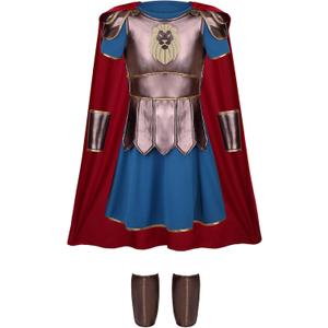LMYOVE Roman Warrior Costume for Kids, Medieval Gladiator Costume Boy, Spartan Soldier Knight Costume for Halloween Role Play (XL(12-14Y), Blue and Red)