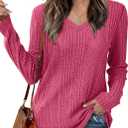 Lafural V Neck Long Sleeve Shirts for Women Casual Fall Tops Lightweight Tunic Sweaters Fashion Clothes 2024 (Pink, S)