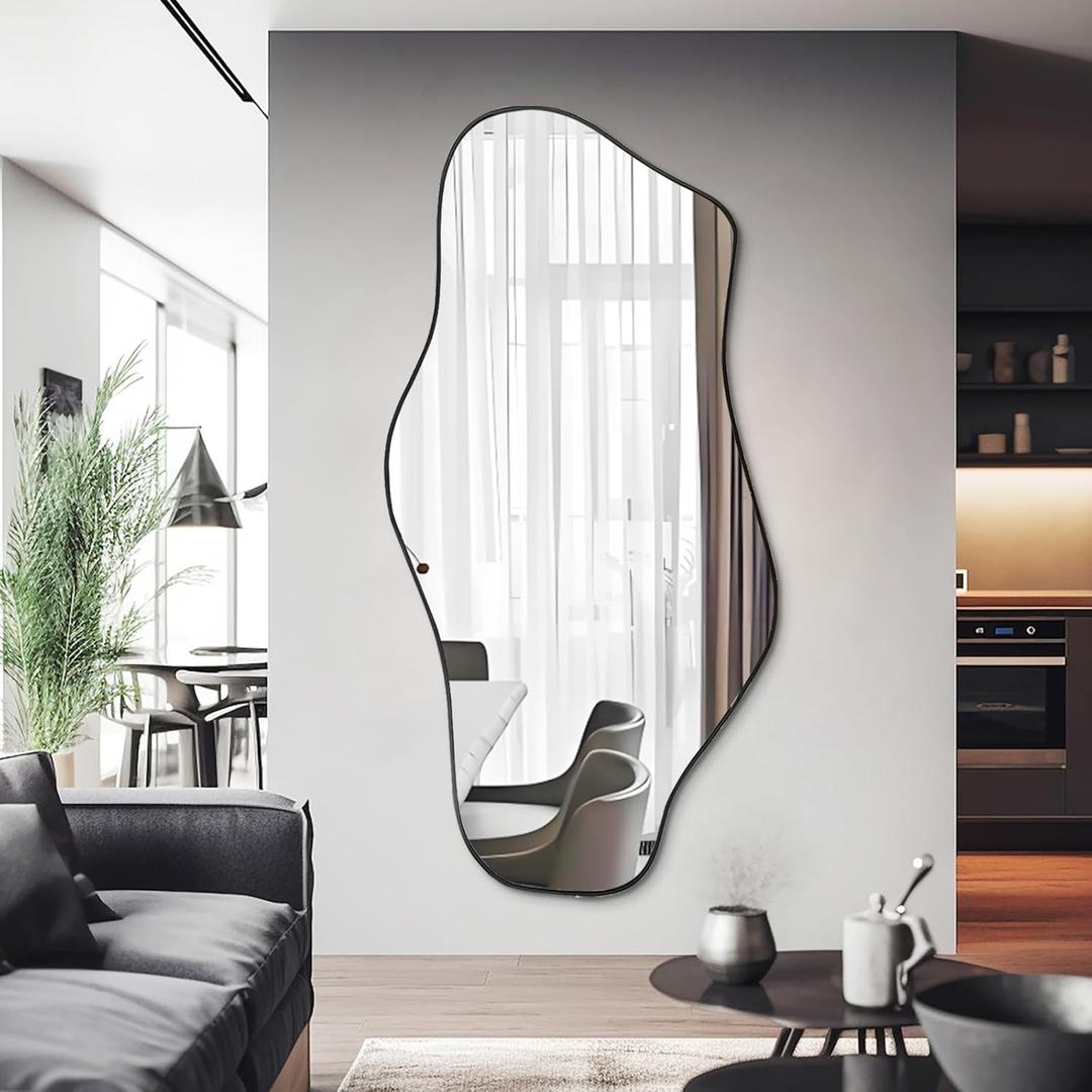 Irregular Mirror, Asymmetrical Full Length Mirrors, 59"x25.5" Large Cloud Shaped Mirrors Decorative for Living Room Bathroom Bedroom Hallway Entryway Fireplace (Black)