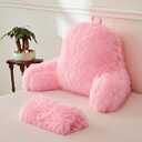 XeGe Faux Fur Reading Pillow Cover (No Filler), Fluffy Back Rest Pillow Case for Sitting in Bed, Adults Kids Girls Shaggy Sit Up Back Support Study Pillow Cover for Couch Chair Home Decoration, Pink