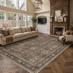 Brown Washable 10x12 Area Rugs for Living Room Bedroom