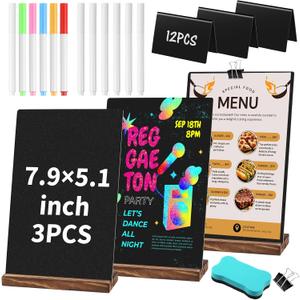 Beeveer 29 Pcs Chalkboard Sign Set, 7.9" x 5.1" Desktop Board Sign with Wood Base, 4" x 3" Mini Chalkboard Signs, Place Cards, Menu, Message Board, for Shop, Weddings, Parties and Event Decoration