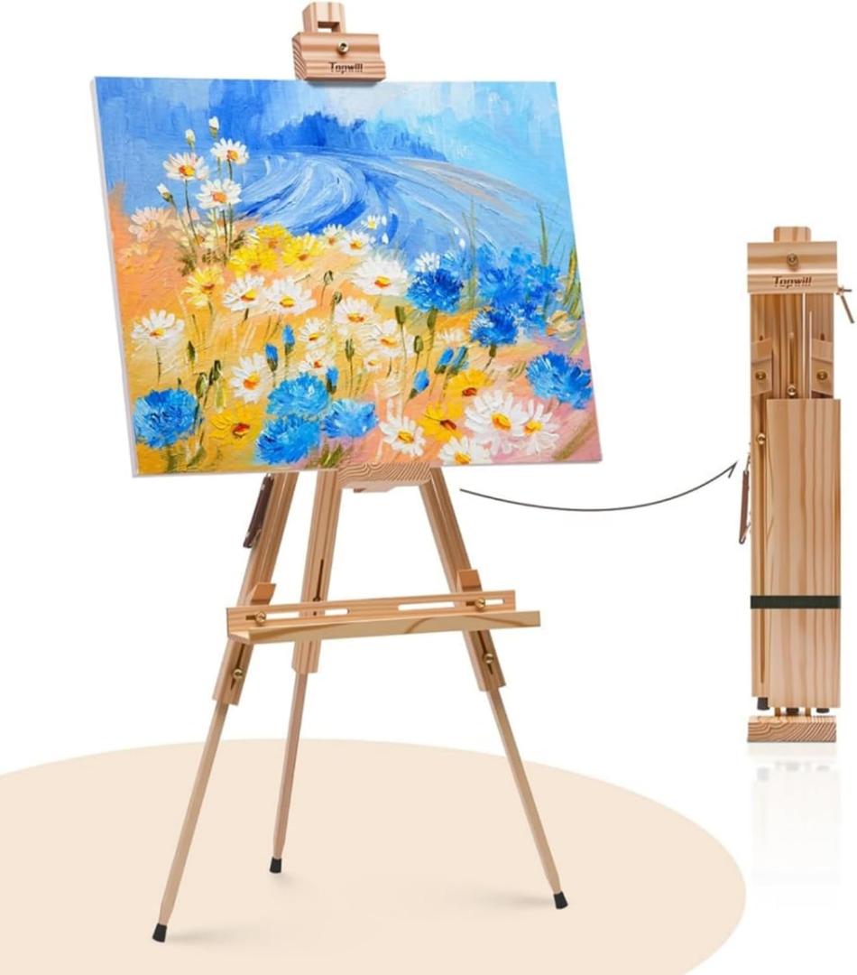 Foldable Easel for Painting: Adjustable Solid Pine Wood Portable Easel for Adults - Drawing Easel Stand with Carrying Bag & Features a Spacious Removable Tray Holds Canvas up to 25", 24.4 inches