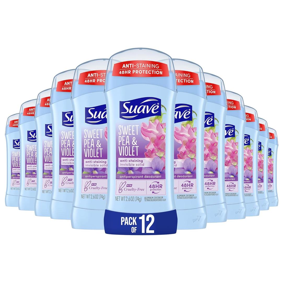 Suave Naturals AntiPerspirant & Deodorant, Invisible Solid, Sweet Pea & Violet, Case Pack (Twelve 2.6 Ounce Sticks)12 Pieces