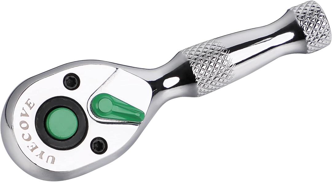1/4 Inch Drive Ratchet Wrench, 1/4 Ratchet Wrench, 1/4 Drive Stubby Ratchet Socket Wrench, 72-Tooth, Reversible Cr-Mo Colorful Head, Chrome Steel - 3.54''/9cm