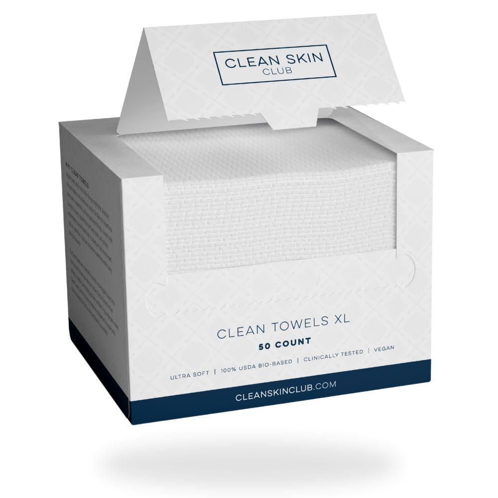 Clean Skin Club Clean Towels XL, 100% USDA Biobased Face Towel, Disposable Face Towelette, Eczema Association Accepted, Makeup Remover Dry Wipes, Ultra Soft, 100 Ct, 2 Pack