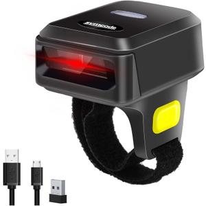 Portable Ring Bluetooth Barcode Scanner Wireless 2.4Ghz &USB Wired 3 in 1 Connection Windows.Mac OS.Android.Portable Wearable Mini Finger Bar Code scanners