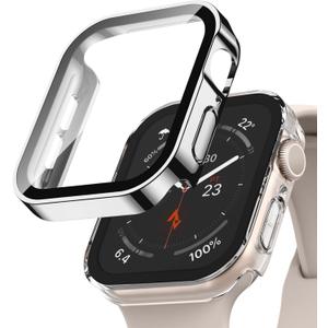 Adepoy 2 Pack Hard Case Compatible with Apple Watch 41mm Series 9 Series 8 Series 7 with Tempered Glass Screen Protector, Silver/Clear Ultra-Thin Durable Protective Cover for iWatch