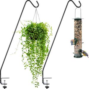 Gray Bunny Deck Hook 2 Pack, 30 Inch Bird Feeder Pole, With Non-Slip Clamp Deck Hanger for Railing, Feeders, Planters, Suet Baskets, Lanterns, Wind Chimes and More (Pack of 2)